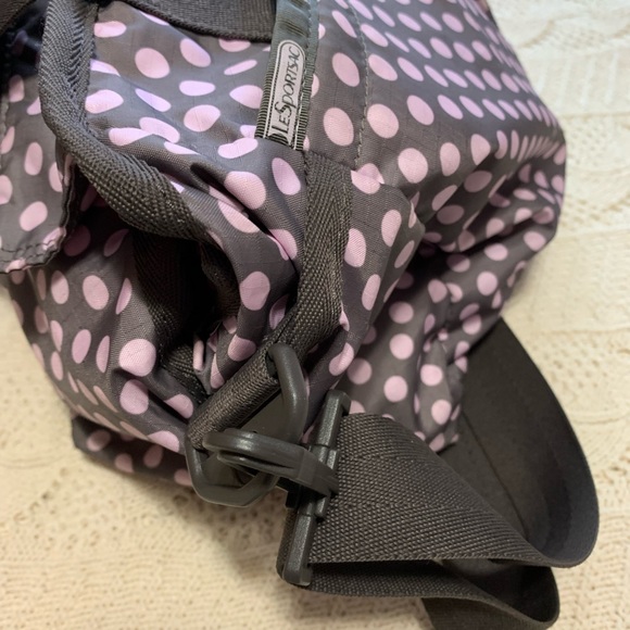 LeSportsac pink and brown polka dot diaper bag